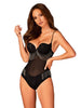Lenjerie sexy teddy OBSESSIVE Milladis, body erotic cu lanțuri argintii și plasă transparentă, culoare negru, mărime M/L