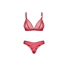 Lenjerie sexy 2 piese OBSESSIVE Crimessa, sutien + tanga, din plasă, cu inimioare decorative, culoare roșu, mărime L/XL