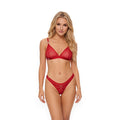 Lenjerie sexy 2 piese OBSESSIVE Crimessa, sutien + tanga, din plasă, cu inimioare decorative, culoare roșu, mărime L/XL