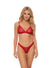 Lenjerie sexy 2 piese OBSESSIVE Crimessa, sutien + tanga, din plasă, cu inimioare decorative, culoare roșu, mărime L/XL