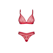 Lenjerie sexy 2 piese OBSESSIVE Crimessa, sutien + tanga, din plasă, cu inimioare decorative, culoare roșu, mărime L/XL