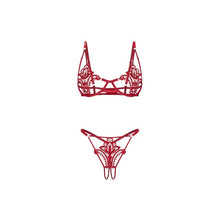 Lenjerie sexy 2 piese OBSESSIVE Luise Sublim, din dantelă, sutien cu armătură și chilot crotchless, culoare roșu, mărime L/XL