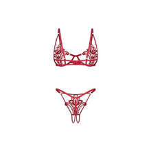 Lenjerie sexy 2 piese OBSESSIVE Luise Sublim, din dantelă, sutien cu armătură și chilot crotchless, culoare roșu, mărime L/XL