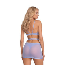 Lenjerie sexy 2 piese OBSESSIVE Shaderi Dress & Thong, rochie + tanga, din plasă, design geometric, culoare albastru, mărime XS/S
