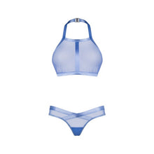 Lenjerie sexy 2 piese OBSESSIVE Shaderi Top & Thong, bustieră + tanga, din plasă, culoare albastru, mărime XS/S