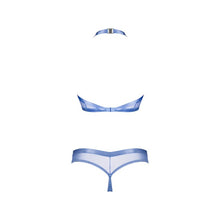Lenjerie sexy 2 piese OBSESSIVE Shaderi Top & Thong, bustieră + tanga, din plasă, culoare albastru, mărime XS/S
