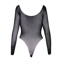 Lenjerie sexy teddy OBSESSIVE Sparklissa, body cu mâneci lungi din plasă, cu pietre strălucitoare, spate gol, culoare negru, mărime universală