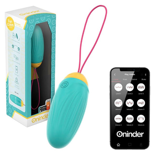 Ou vibrator ONINDER Love Pleasure Fun Colors, control prin aplicație, cu funcție de vibrații în valuri, din silicon, albastru deschis