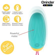 Ou vibrator ONINDER Love Pleasure Fun Colors, control prin aplicație, cu funcție de vibrații în valuri, din silicon, albastru deschis