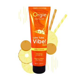 Gel lubrifiant Orgie - Vibe Pina Colada, pe baza de apa, cu efect de vibratie, aroma de ananas si nuca de cocos, 100 ml