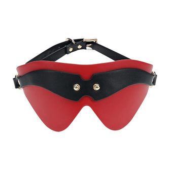 Mască OUCH! Blindfold - Milan Collection, pentru jocuri erotice BDSM, din piele îmbinată, mărime ajustabilă, culoare roșu cu negru