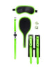 Set OUCH! Bondage Kit Glow In The Dark, pentru jocuri BDSM, cu cătușe, căluș, mască, paletă și zaruri, negru cu verde fosforescent