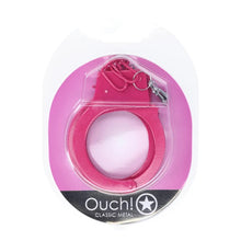 Cătușe OUCH! Classic Metal Handcuffs Pink, pentru jocuri erotice BDSM, cu buton de eliberare rapidă, mărime reglabilă, roz