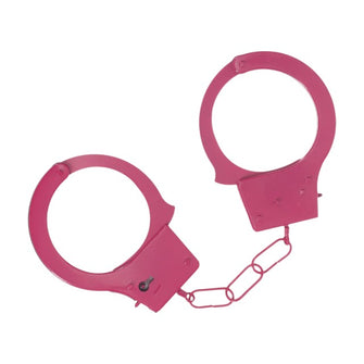 Cătușe OUCH! Classic Metal Handcuffs Pink, pentru jocuri erotice BDSM, cu buton de eliberare rapidă, mărime reglabilă, roz