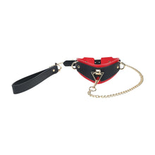 Set OUCH! Collar with Leash - Milan Collection, pentru jocuri erotice BDSM, cu lanț auriu, din piele îmbinată, culoare negru cu roșu