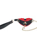 Set OUCH! Collar with Leash - Milan Collection, pentru jocuri erotice BDSM, cu lanț auriu, din piele îmbinată, culoare negru cu roșu