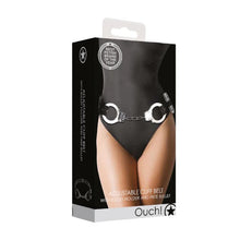 Curea sexy OUCH! Cuff Belt, pentru jocuri erotice BDSM, cu cătușe și inele de prindere, mărime ajustabilă, negru cu argintiu