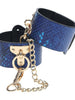 Cătușe OUCH! Handcuffs - Florence Collection, pentru jocuri erotice BDSM, design de piele de șarpe, cu lanț auriu, culoare albastru