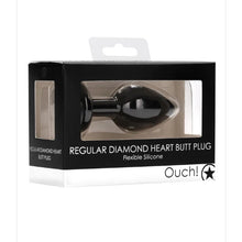 Plug anal OUCH! Regular Diamond Heart Butt Plug, bază în formă de inimă cu cristal, din silicon flexibil, diametru 2.8 cm (mic)