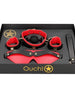 Set bondage OUCH! Sample Box - Milan Collection, pentru jocuri erotice BDSM, cu mască, cătușe, căluș și zgardă, culoare roșu cu negru