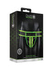 Chilot sexy bărbați OUCH! Striped Jockstrap Glow In The Dark, cu capse, negru cu verde fosforescent, mărime L/XL