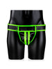 Chilot sexy bărbați OUCH! Striped Jockstrap Glow In The Dark, cu capse, negru cu verde fosforescent, mărime S/M