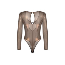 Lenjerie sexy teddy OBSESSIVE Soranna, body erotic mulat din plasă, reflexe aurii, transparent, mărime S/M