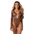 Lenjerie sexy teddy OBSESSIVE Soranna, body erotic mulat din plasă, reflexe aurii, transparent, mărime S/M