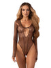 Lenjerie sexy teddy OBSESSIVE Soranna, body erotic mulat din plasă, reflexe aurii, transparent, mărime S/M