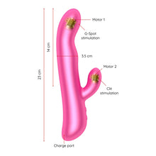 Vibrator tip rabbit, ONINDER - Oslo, pentru stimulare multipla prin rotatii cu 10 niveluri de vibratie, incarcare USB, din slicon, culoare Roz, 23 cm