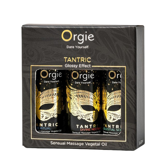 Kit ulei masaj Orgie - Tantric, pentru corp, cu arome de vin alb, orhidee, fructe de padure, kiwi si capsuni, 3 x 30 ml