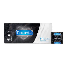 Prezervative PASANTE Black Velvet, din latex negru, diametru 56 mm, 144 bucăți