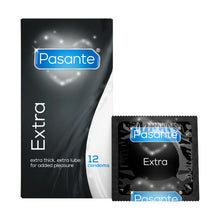 Prezervative groase PASANTE Extra Thick, cu lubrifiant suplimentar, diametru 52 mm, 12 bucăți
