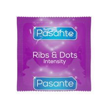 Prezervative PASANTE Ribs & Dots Intensity, texturate cu puncte și striații, diametru 52 mm, 3 bucăți