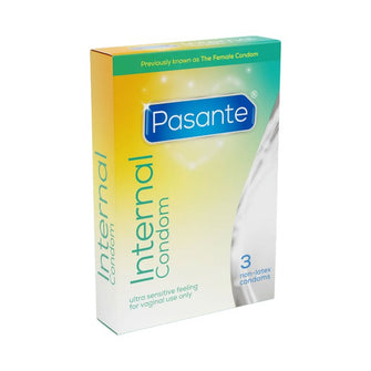Prezervative pentru femei PASANTE Internal Condom, fără latex, lubrifiate și transparente, 3 bucăți