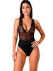 Lenjerie sexy teddy PASSION Evalie, body erotic mulat cu dantelă și spatele gol, mărime S/M, culoare negru