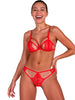 Lenjerie sexy 2 piese PASSION Anuvera, sutien și chilot tanga din dantelă, cu decupaje, roșu, mărime S/M