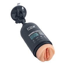 Masturbator PDX PLUS+ Discreet Stroker Soothing Scrub, în formă de gel de duș, simulare vaginală realistă, culoarea pielii