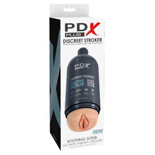 Masturbator PDX PLUS+ Discreet Stroker Soothing Scrub, în formă de gel de duș, simulare vaginală realistă, culoarea pielii