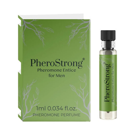 Mostră parfum cu feromoni PHEROSTRONG Entice, pentru bărbați, cu note de bergamotă, floare de portocal și patchouli, 1 ml