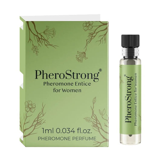 Mostră parfum cu feromoni PHEROSTRONG Entice, pentru femei, cu note de zambilă de apă, cedru și patchouli, 1 ml