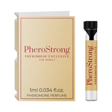 Mostră parfum cu feromoni PHEROSTRONG Exclusive For Women, pentru femei, note de coacăze negre, iris și praline, 1 ml