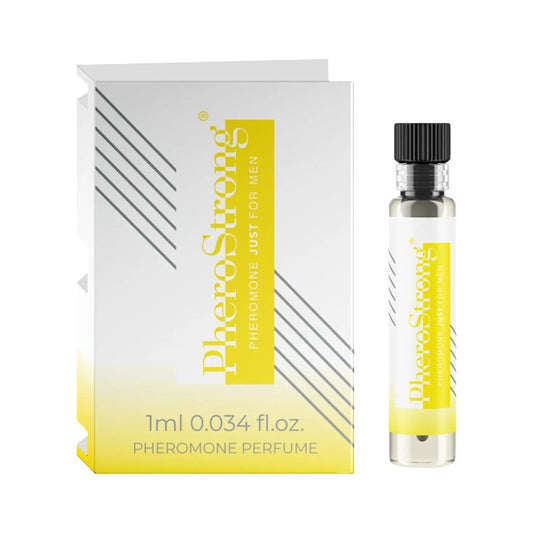 Mostră parfum cu feromoni PHEROSTRONG Just For Men, pentru bărbați, note de portocală, rozmarin și mosc alb, 1 ml