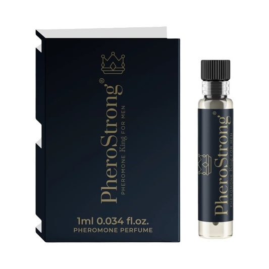 Mostră parfum cu feromoni PHEROSTRONG King, pentru bărbați, note de scorțișoară, patchouli și lemn de santal, 1 ml