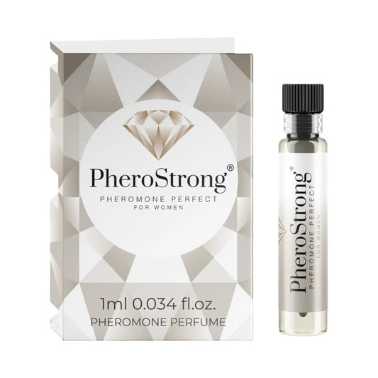 Mostră parfum cu feromoni PHEROSTRONG Perfect, pentru femei, note de litchi, trandafir și ambră, 1 ml