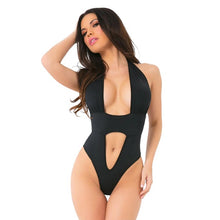 Lenjerie sexy teddy Pink Lipstick TAKE THE PLUNGE Bodysuit, cu decolteu adânc și chilot tanga, mărime S/M, culoare negru