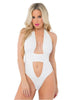 Lenjerie sexy teddy Pink Lipstick TAKE THE PLUNGE Bodysuit, cu decolteu adânc și chilot tanga, mărime S/M, culoare alb