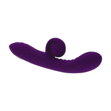 Vibrator dublu PLAYBOY Curlicue, cu striații și stimulator clitoris curbat, 10 funcții de vibrație, rezistent la apă, mov