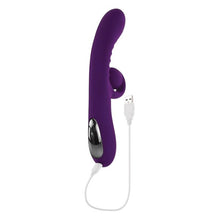 Vibrator dublu PLAYBOY Curlicue, cu striații și stimulator clitoris curbat, 10 funcții de vibrație, rezistent la apă, mov