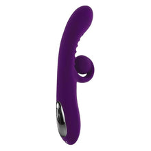 Vibrator dublu PLAYBOY Curlicue, cu striații și stimulator clitoris curbat, 10 funcții de vibrație, rezistent la apă, mov